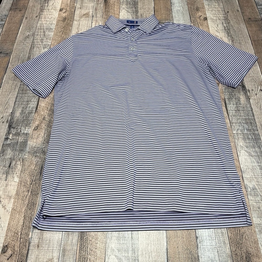 Stitch Golf Polo Shirt Men M/L Purple White Striped Performance Short Sleeve